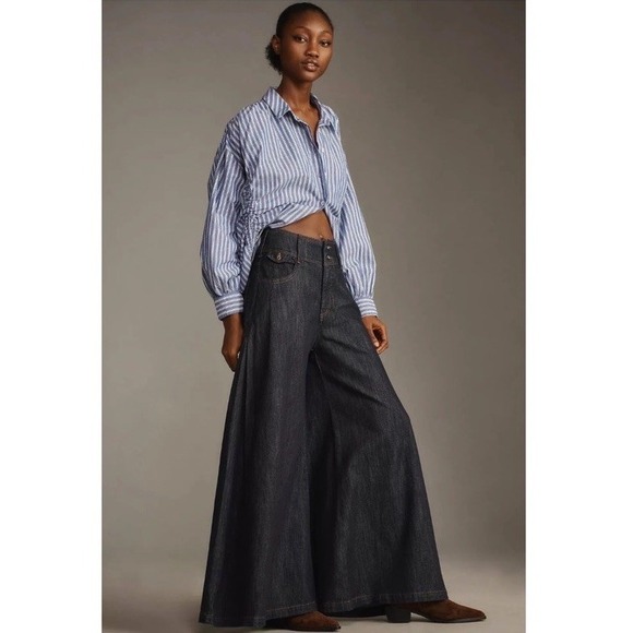 Anthropologie PILCRO Dramazzo Ultra Wide-Leg Jeans Dark Denim Sz 26 - Picture 2 of 11